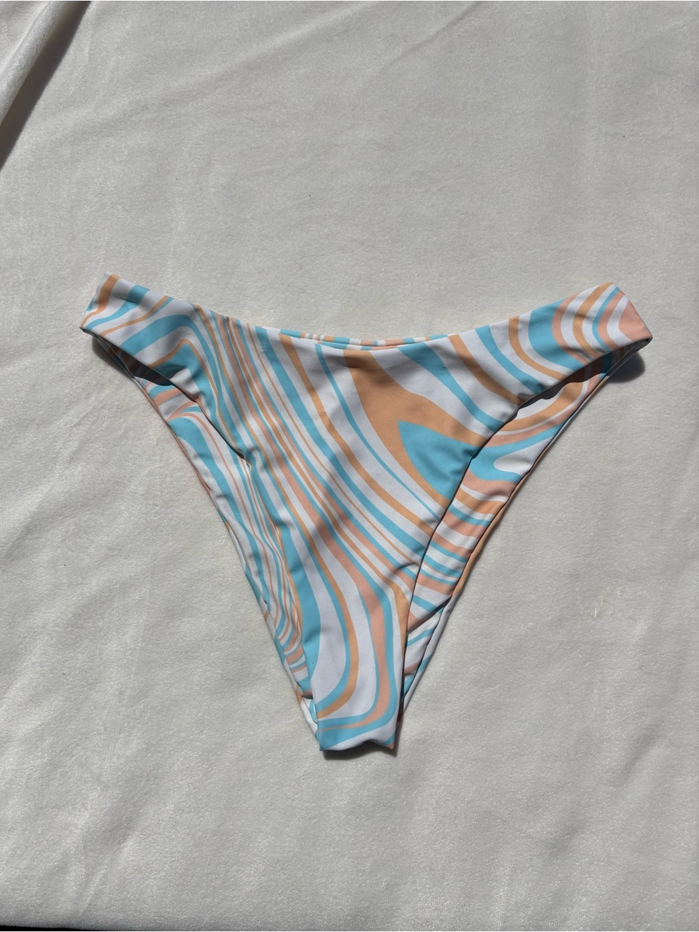 Aurelle High-Leg Swirl Print Bikini Bottom - Blue & Peach